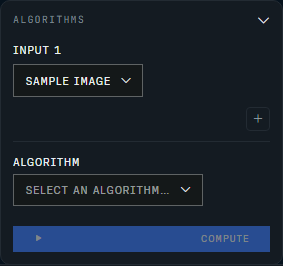 Algorithms sidebar panel with an input selector and algorithm list
