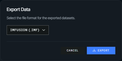 Export dialog with a format choice for the session datasets
