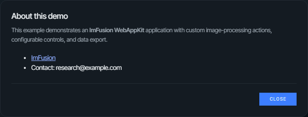 Information dialog with rendered Markdown content